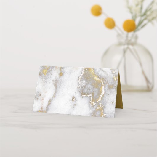 Moderne gemarmerde grijze en gouden trouwplaatskaa plaatskaartje (Achterkant)