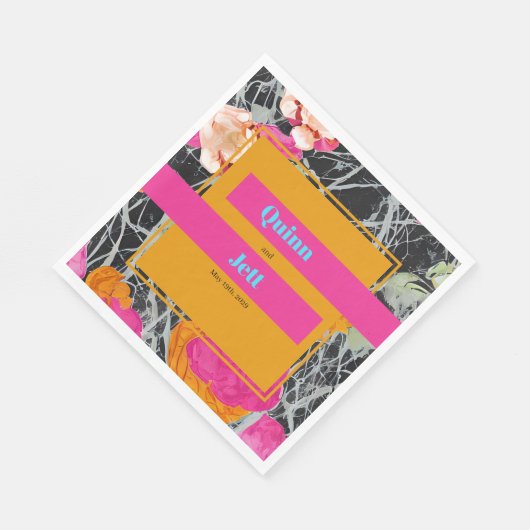 Moderne gemarmerde maximalistische bloemenbruiloft servet (Hoek)