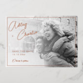 Moderne Gemengde Doopvont Magenta Roos Gold sparen Folie Uitnodiging (Voorkant)