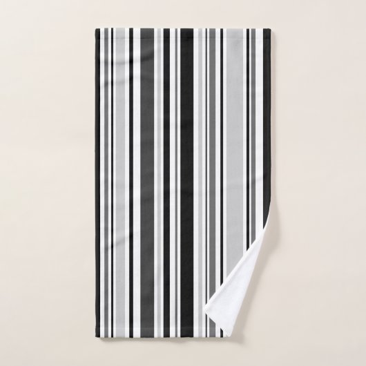 Moderne, gemengde grijze, zwarte, witte stripeset bad handdoek (Handdoek)