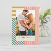 Moderne Gemengde Strepen Een Foto Kerst Feestdagenkaart (Staand voorkant)