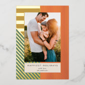Moderne Gemengde Strepen Een Foto Kerst Folie Feestdagenkaart (Voorkant)