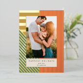 Moderne Gemengde Strepen Een Foto Kerst Folie Feestdagenkaart (Staand Voorkant)
