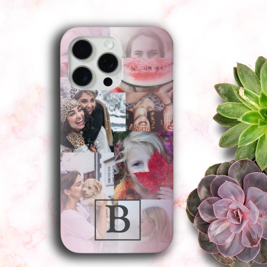 Moderne gemerkte 6 foto collage roze rood iPhone hoesje