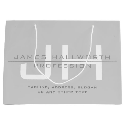 Moderne gemerkte initials (of andere tekst) Grijs Groot Cadeauzakje (Voorkant)