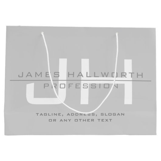 Moderne gemerkte initials (of andere tekst) Grijs Groot Cadeauzakje (Achterkant)