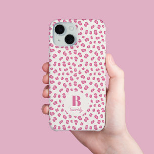 Moderne gemerkte roze luipaardprint iPhone 15 case