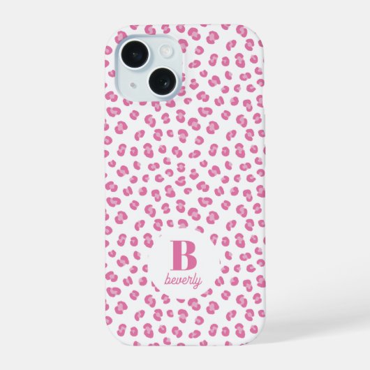 Moderne gemerkte roze luipaardprint iPhone 15 case (Achterkant)