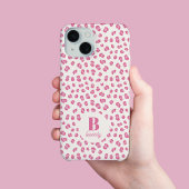 Moderne gemerkte roze luipaardprint iPhone 15 case