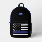 Moderne gemonogrammeerde politieagent dunne blauwe bedrukte rugzak (Voorkant)