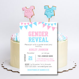 Moderne GENDER REVEAL Pink Blue Baby shower Kaart