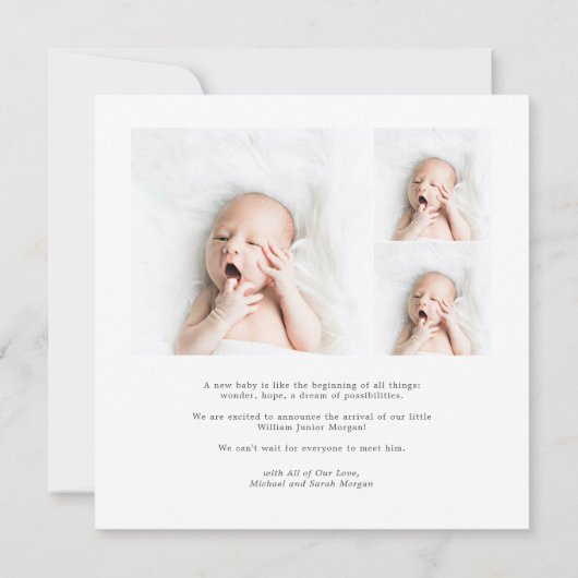 Moderne genderneutrale foto geboorteaankondiging aankondiging (Achterkant)