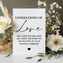 Moderne generaties van liefde Bruiloft Party Sign Reclamebord Met Voetstuk