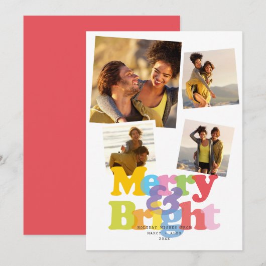 Moderne geneugte en heldere paren 4 Foto-collage Feestdagenkaart (Voorkant / Achterkant)