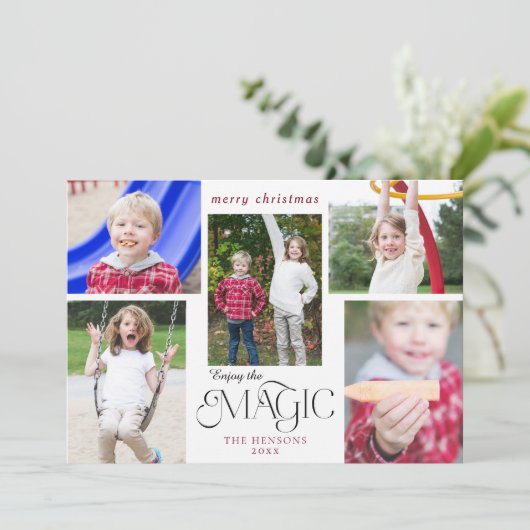 Moderne Geniet van de Magic Calligraphy Multi-Phot Feestdagenkaart (Staand voorkant)