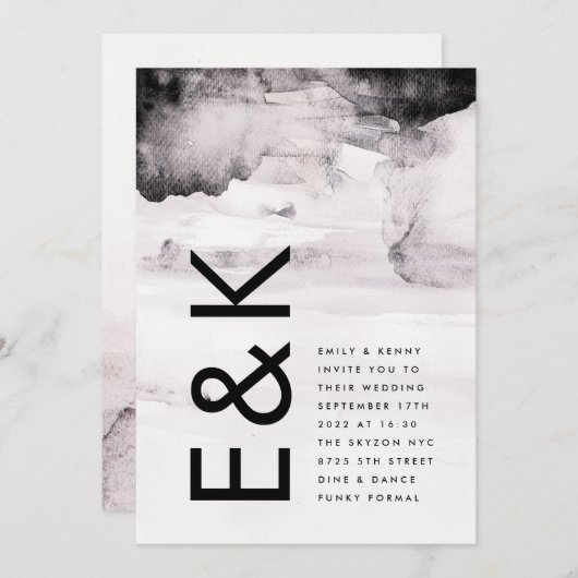 Moderne genieure zwarte inkt bruiloft kaart (Voorkant / Achterkant)