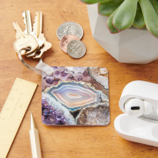 Moderne Geode Kristal | Kristallen Sleutelhanger