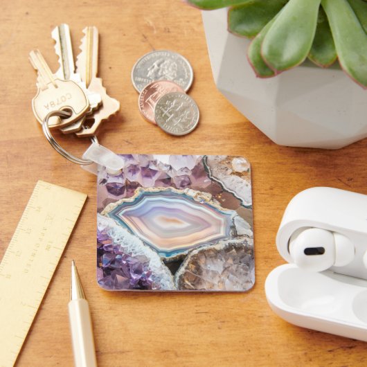 Moderne Geode Kristal | Kristallen Sleutelhanger (Bureau)