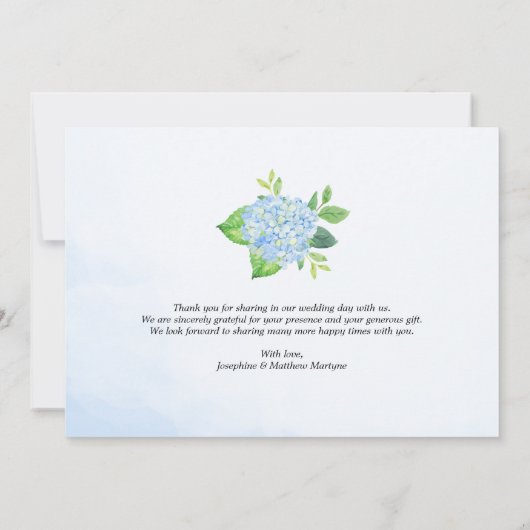 Moderne Geometric Blue Hydrangea Weddenfoto Bedankkaart (Achterkant)