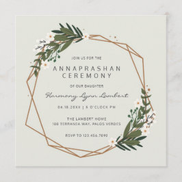 Moderne Geometric Gold Lijst Greenery Annaprashan Kaart