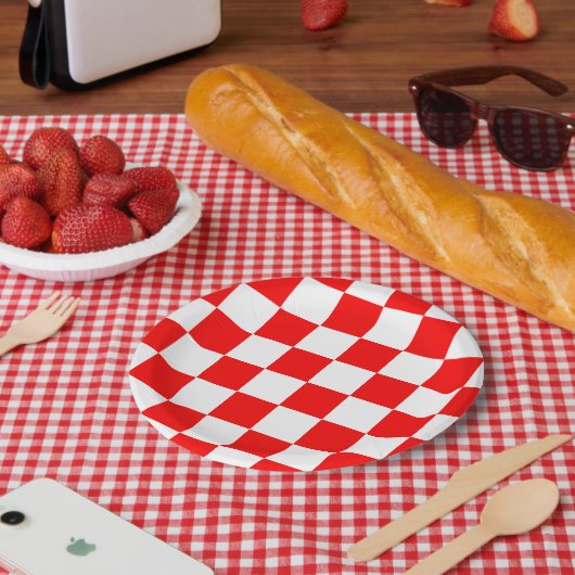 Moderne Geometric Red White Bold Checkers Papieren Bordje (Picknick)