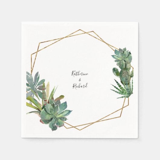 Moderne Geometric Wedding Names Cactus Cocktail Servet (Voorkant)