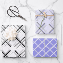 Moderne geometrie Tartan in Lila wit en zwart Inpakpapier Vel