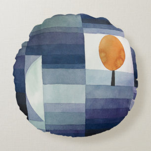 Moderne Geometrische Abstract Blauw Oranje Klee Rond Kussen