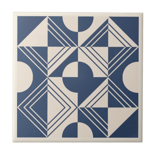 Moderne Geometrische Abstracte Pat#5 Navy ID1192 Tegeltje (Voorkant)