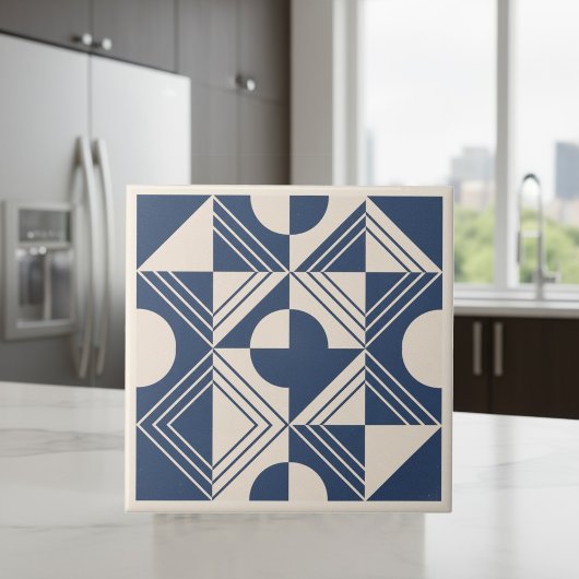 Moderne Geometrische Abstracte Pat#5 Navy ID1192 Tegeltje