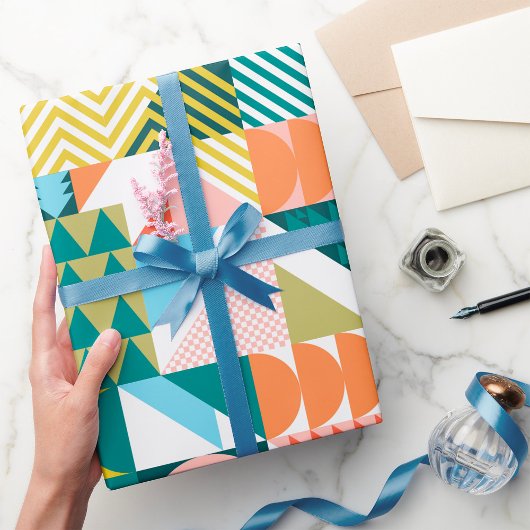 Moderne Geometrische Abstracte Patroon Vet Retro Cadeaupapier