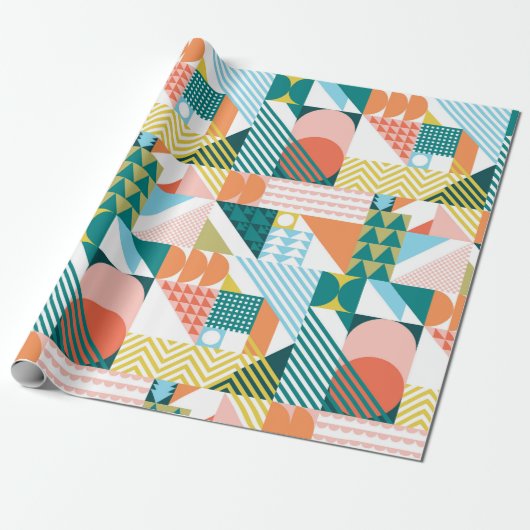 Moderne Geometrische Abstracte Patroon Vet Retro Cadeaupapier (Uitgerold)