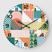 Moderne Geometrische Abstracte Patroon Vet Retro Grote Klok (Voorkant)