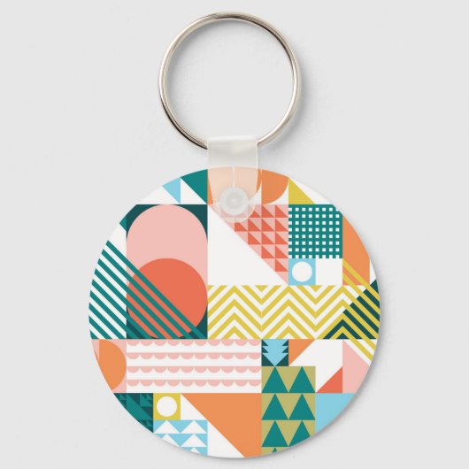 Moderne Geometrische Abstracte Patroon Vet Retro Sleutelhanger (Voorkant)