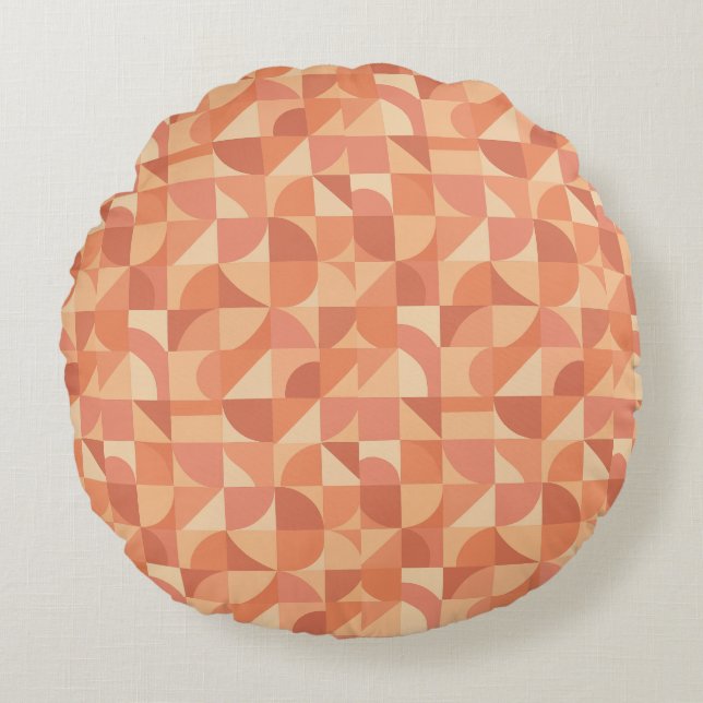 Moderne Geometrische Abstracte Perzik & Terracotta Rond Kussen (Voorkant)