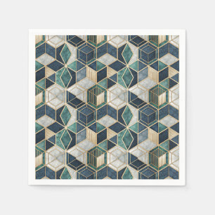Moderne geometrische abstracte teal & gouden patro servet