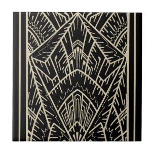 Moderne geometrische Abstracte zwarte art deco Tegeltje