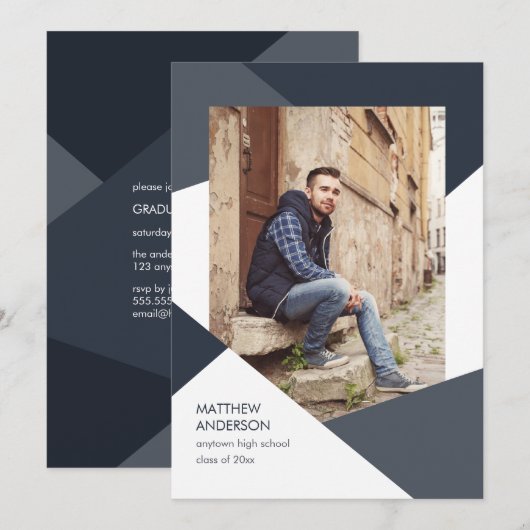 Moderne geometrische Afstuderen-uitnodiging Kaart (Voorkant / Achterkant)