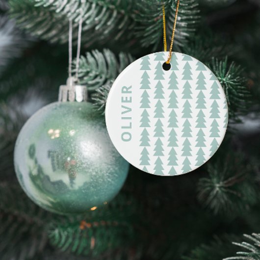 Moderne geometrische aqua blauwe kerstboom grafisc keramisch ornament