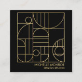 Moderne geometrische art Deco Faux Gold/Black Desi Vierkante Visitekaartje (Voorkant)