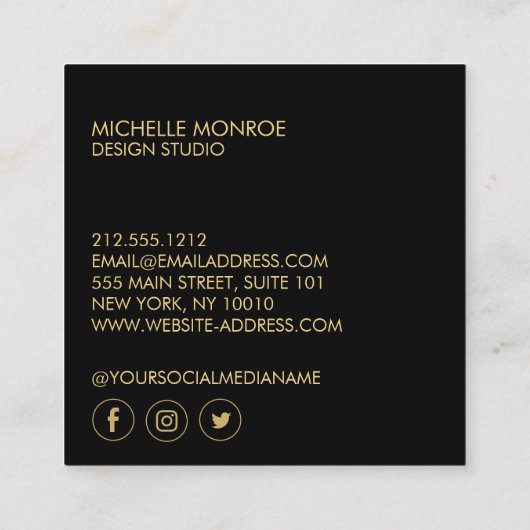 Moderne geometrische art Deco Faux Gold/Black Desi Vierkante Visitekaartje (Achterkant)