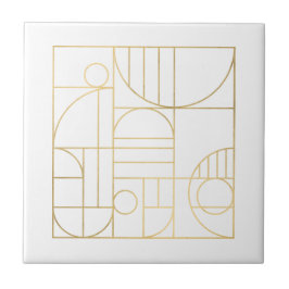 Moderne geometrische art Deco Faux Gold/White Desi Tegeltje