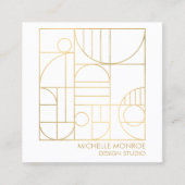 Moderne geometrische art Deco Faux Gold/White Desi Vierkante Visitekaartje (Voorkant)