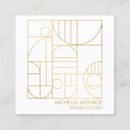 Moderne geometrische art Deco Faux Gold/White Desi Vierkante Visitekaartje