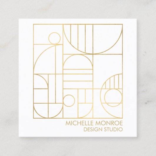 Moderne geometrische art Deco Faux Gold/White Desi Vierkante Visitekaartje (Voorkant)