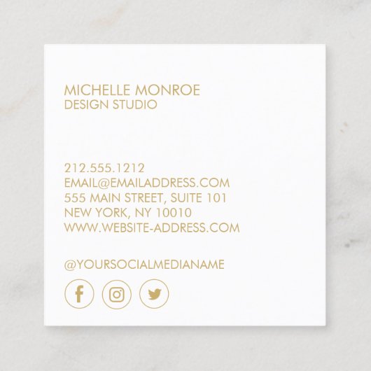 Moderne geometrische art Deco Faux Gold/White Desi Vierkante Visitekaartje (Achterkant)