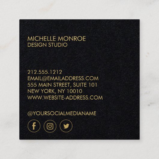 Moderne Geometrische Art Deco Faux Goud/Zwart Papi Vierkante Visitekaartje (Achterkant)