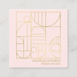 Moderne geometrische Art Deco namaak goud/roze ont Vierkante Visitekaartje