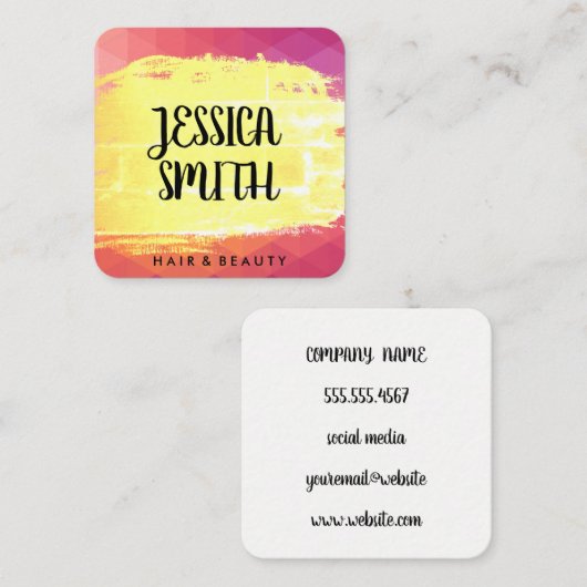 Moderne geometrische artistieke geborsteld vierkante visitekaartje (Voorkant / Achterkant)