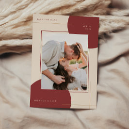Moderne geometrische beige foto-huwelijkskaart save the date